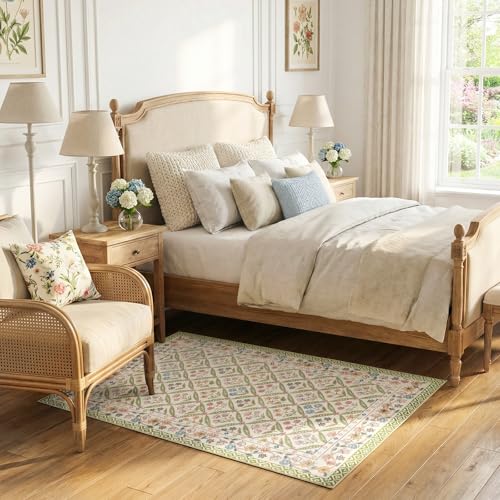 jinchan Haden Accent Rug 3x5 Vintage Floral Washable Rug for Bedside Entryway Soft Non-Slip Low Pile Small Carpet for Girls Dorm Small Living Room Cottage Indoor Decor Sage Green - color: Sage Green, size: 3' x 5' (Rectangular)
