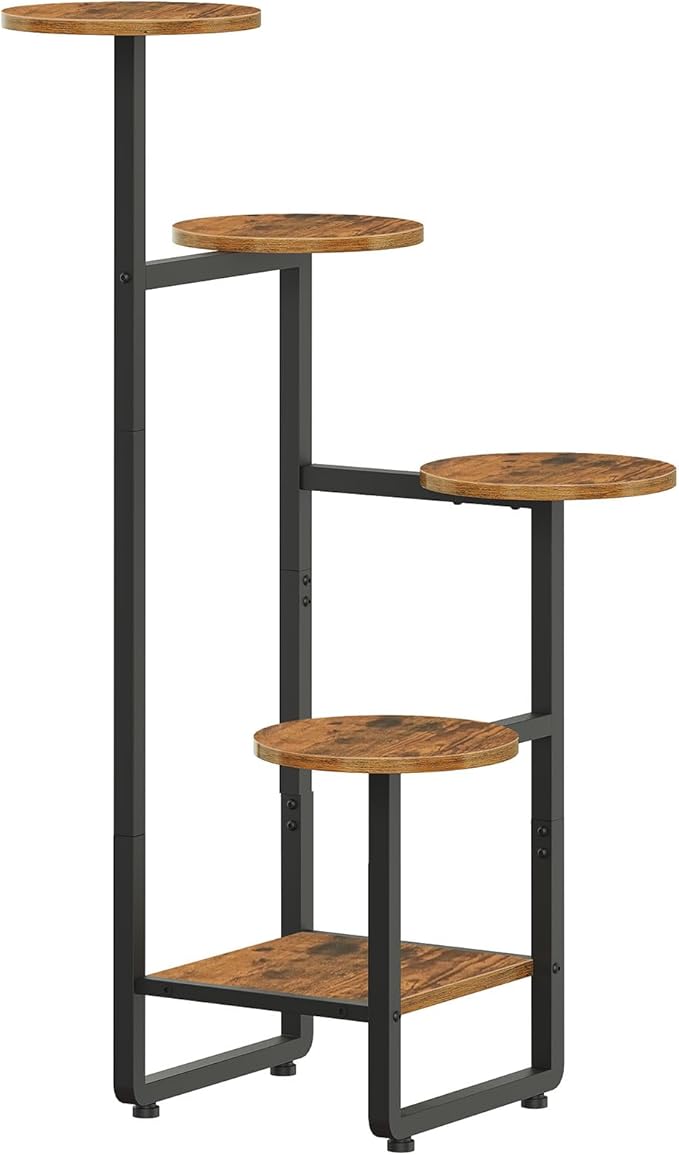 HOOBRO Plant Stand Indoor, 5 Tiered Corner Plant Shelf Flower Stand for Multiple Indoor Plants, Round Plant Flower Display Shelf for Living Room, Balcony, Patio, Rustic Brown and Black BF07HJ01