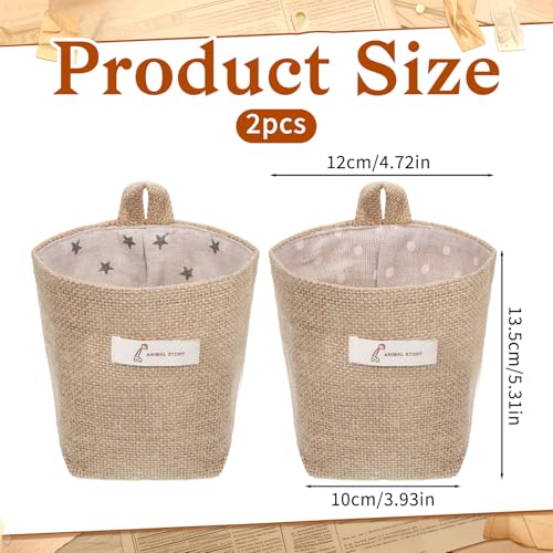 2 Pack Hanging Basket for Door, Small Wall Hanging Storage Bags Jute Wall Basket Decor Foldable Walls Hangings Baskets Boho Camper Decorative Bag for Key, Sunglasses, Wallet on Door,with Mounting Hook