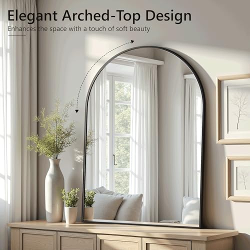 Arched Bathroom Mirror for Wall, 30" x 20" Black Metal Frame Vanity Mirror, HD Glass Over Sink for Bathroom, Entryway, Bedroom - color: Matte Black, size: 30"L x 20"W
