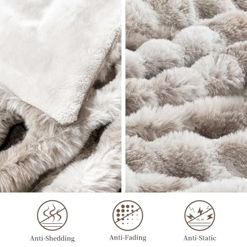Faux Rabbit Fur Throw Blanket for Couch, Fluffy Warm Plush Thick Bubble Blanket for Bed Sofa Living Room, Soft Cozy Furry Blanket, 50x60 inches, Tie-dye Khaki - color: Tie-dye Khaki, size: Throw50"x60"