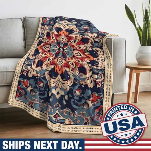 Bohemian Throw Blanket for Couch Gifts for Women Blue Retro Boho Ethnic Farmhouse Colorful Flannel Cozy Soft Thick Blankets Warm Plush Fleece Blanket for Bed Sofa 30" x 40" - size: 30" x 40"