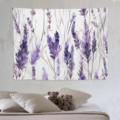 HZOHNAGO Lavender Flower Tapestry Watercolor Purple Floral Pattern Printed Wall Tapestry Wall Hanging for Bedroom Living Room Dorm 80" W x 60" H - color: Lavender-12, size: 80"L x 60"W
