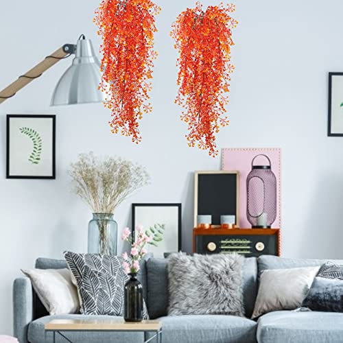 RECUTMS Fall Faux Hanging Plants 4 Pcs Artificial Fall Plants Large Faux Hanging Plant Autumn Fall Hanging Vines Wall Plants Thanksgiving Home Garden Wedding Party Indoor Outdoor Decor(Orange 4P) - color: 4p-orange