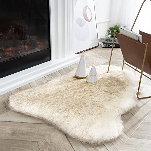 Ashler Ultra Soft Faux Fox Fur Rug White Brown Fluffy Area Rug, Carpets Fluffy Rug Chair Couch Cover for Bedroom Floor Sofa Living Room 2 x 3 Feet - color: White Brown, size: 2 x 2.8 ft
