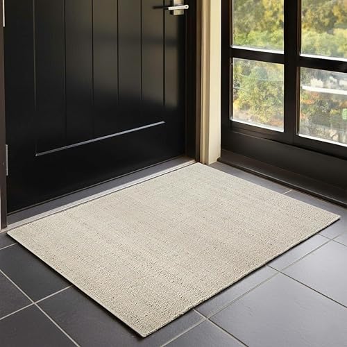 GRUHUM Jute Cotton Area Rug 3'x5'ft Rectangle Hand Woven Natural Farmhouse Rug -Living Room, Bedroom, Kitchen, Hallways, Entryways- Rustic Vintage Bohemian Eco-Friendly Home Décor 3x5ft Doormat - color: Natural - Ivory, size: 3' x 5' (Rectangular)