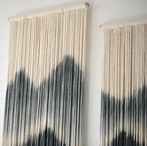 IOWER Large Macrame Wall Hanging 5Pcs Handmade Dip-Dyed Mountain Wall Decor Combination Suspension Bedroom Living Room Modern Fiber Yarn Wall Art - color: black1