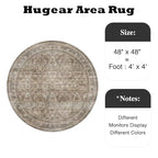 HUGEAR 4ft Round Rug Entryway Rugs Machine Washable Brown Hallway Area Rug 4x4 Small Circle Floral Low Pile Carpet Vacuumable Throw Rug Living Room Laundry Entrance Non Slip Soft Lightweight - color: Retro | Brown, size: 4' (Round)