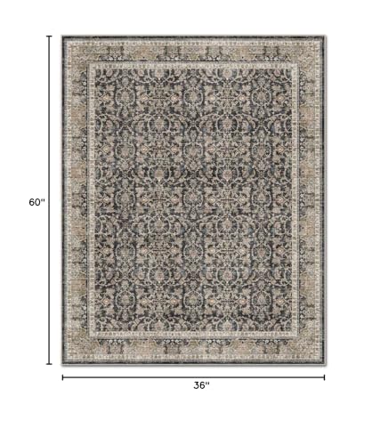 Washable 3x5 Entryway Rug, Boho Non-Slip Vintage Distress Small Rugs for Kitchen Nursery Office Bedroom, 0.3" Neutral Oriental Throw Thin Carpet with Cushioning Pad, Black/Blue/Multi,A1 - color: Black/Blue/Multi, size: 3' x 5' (Rectangular)
