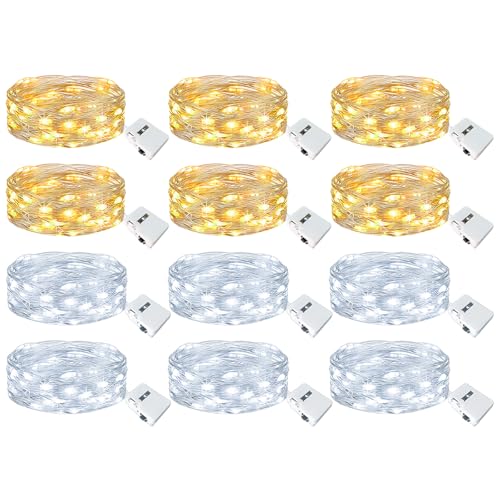 kolpop 12 Pack LED Fairy Lights Battery Operated, Mini Twinkle String Lights Battery Powered Waterproof for Christmas Mason Jars Party,2 Colors - color: 2 Colors, size: 12 Pack