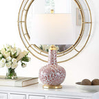 Safavieh Lighting Collection Leia Red Floral Chinoiserie Ceramic 26-inch Bedroom Living Room Home Office Desk Nightstand Table Lamp (LED Bulb Included) - color: Red