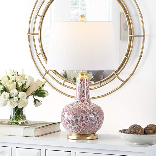 Safavieh Lighting Collection Leia Red Floral Chinoiserie Ceramic 26-inch Bedroom Living Room Home Office Desk Nightstand Table Lamp (LED Bulb Included) - color: Red