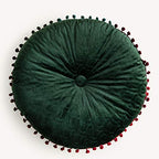vctops Velvet Soft Round Chair Pads Cute Gradient Pom Pom Indoor Dining Chairs Cushion (Dark Green, Diameter 16") - color: Dark Green, style: Diameter 16 Inch