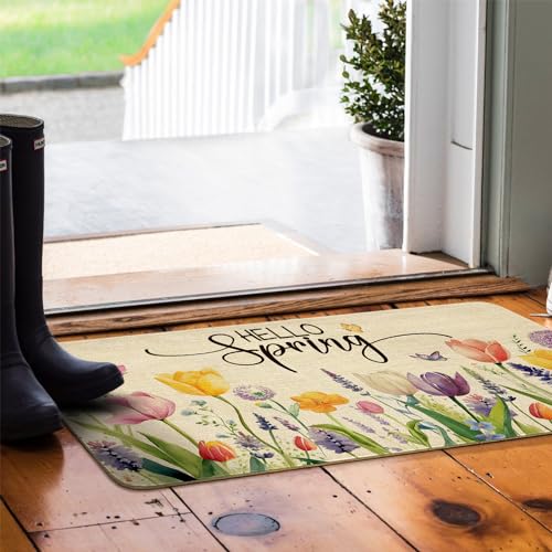 Spring Summer Door Mat,Hello Spring Tulip Lavender Flower Floral Indoor Outdoor Non-Slip Doormat,Entryway Front Porch Farmhouse Spring Welcome Door Mat Colorful for Entrance Decor,30" x 17" - color: 2026 Spring Summer 5