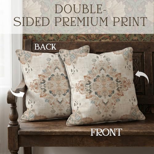 YOU FOUND ME Boho Throw Pillow Covers 18x18 Inch, Vintage Bohemian Carpet Print Pillowcase, Soft Decorative Cushion Cover for Couch Sofa Bedroom Living Room Decor (Beige) - color: Beige
