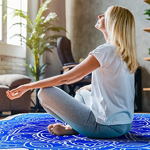 Large Microfiber Boho Mandala Beach Towel Round Bohemian Beach Blanket Hippie Indian Throw Blanket Beach Tapestry Sand Free Quick Dry Yoga Picnic Mat Wall Decor Circle Tablecloth Tassels,59'',Blue - color: Blue Mandala