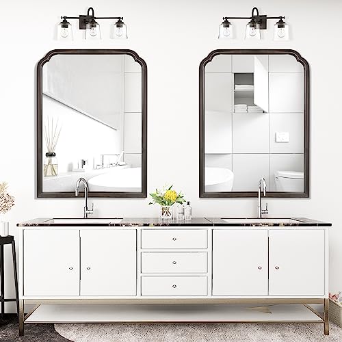 WallBeyond Wood Bathroom Mirrors for Wall Mounted, 30" x 40" Rustic Wood Frame Wall Mirrors Decorative for Living Room or Bedroom Vanity Mirror (Black) - color: Black B, size: 40"L x 30"W