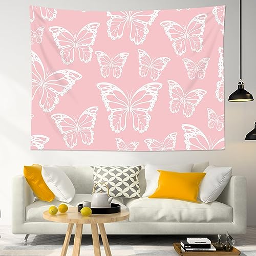 HVEST Butterfly Tapestry Wall Hanging, Vintage Butterfly on Pink Tapestry Girl Wall Art for Bedroom Living Room Dorm Wall Decor, 60W X 40H inches - color: Pink, size: 40"L x 60"W