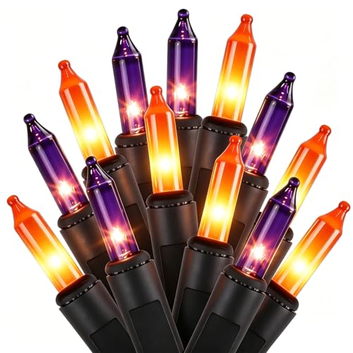 Orange&Purple Halloween Lights, 100 Count, Incandescent Mini Halloween String Lights Outdoor, Black Wire Connectable Tree Light for Garland Xmas Thanksgiving Holiday Patio Home Decor - color: Orange & Purple