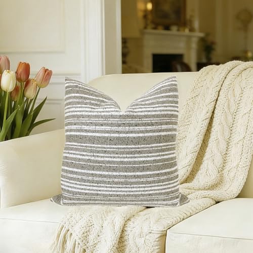 Slow Cow Boho Chenille Textured Woven Stripe Throw Pillow Covers 18x18 Decorative Cushion Cover Striped Square Pillow Cover Pillow Case - color: Beige, size: 18" x 18" (Pack of 1)