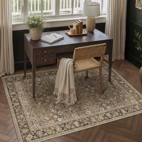 HUGEAR 3x5 Machine Washable Rugs Brown Hallway Area Rug Indoor Accent Rug Floral Mid Pile Carpet Soft Thicker Throw Rug Bedroom Living Room Office Dining Room Kitchen Laundry Room Non Slip - color: Floral | Brown, size: 3' x 5' (Thicker)