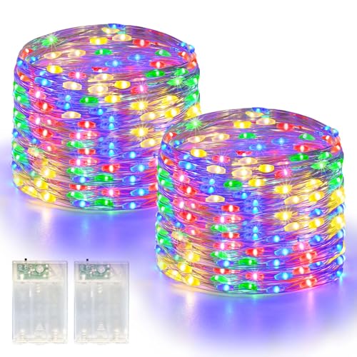 LitHome 2 Pack Multicolor Fairy Lights Battery Operated, 20 FT 60 LED Twinkle Lights Battery Operated 2 Modes, Waterproof Led Fairy String Light for Indoor Outdoor Christmas Wedding Bedroom Decor - color: Multicolor, size: 2 Pack