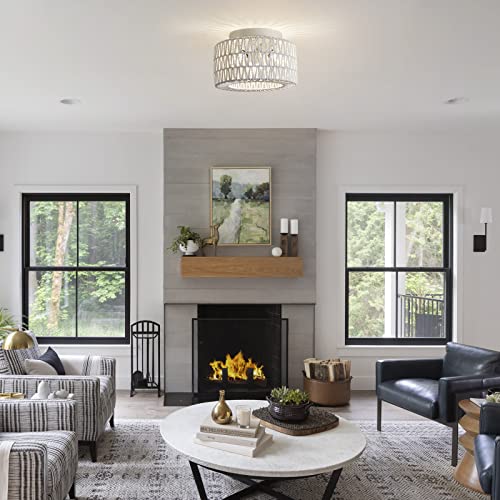 Rattan Light Fixtures Ceiling Mount, 3-Lights Boho Flush Mount Ceiling Light, Hand-Woven Cage Shade Lamp Lighting, Rustic Rattan Chandelier for Hallway Bedroom Kitchen Farmhouse Foyer Entryway (White) - color: White, size: Small