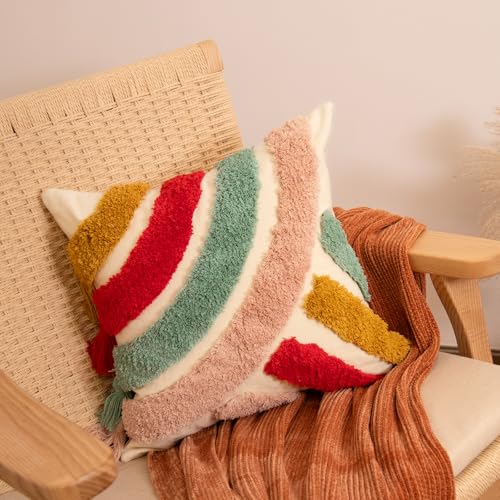 lifein 18x18 Pillow Covers-Throw Pillow Cover Tufted Boho Jacquard Pillow Covers Farmhouse Decorative Pillow Cover Pillow Cases for Gift Couch Sofa Bed Chair Living Room Home Decor - color: C-cr710(1 Pack Without Pillow Insert), size: 18" x 18" (Pack of 1