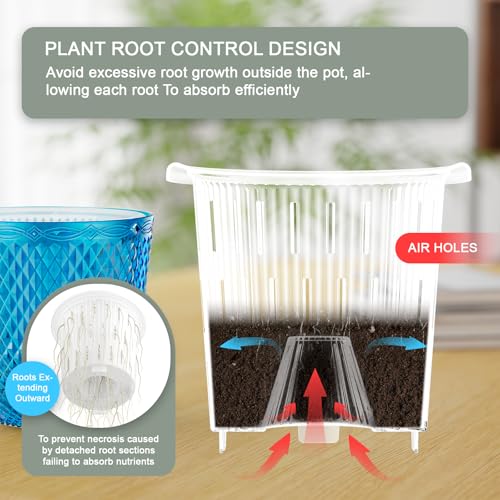 QCQHDU Hanging Planters for Indoor Plants, 2-Pack, 7.2 Inch, Klein Blue | Plastic, Self Watering Plant Hanger, with Drainage Holes, 3 Hooks Chains, For Garden Home - color: Klein Blue, size: 7.2in