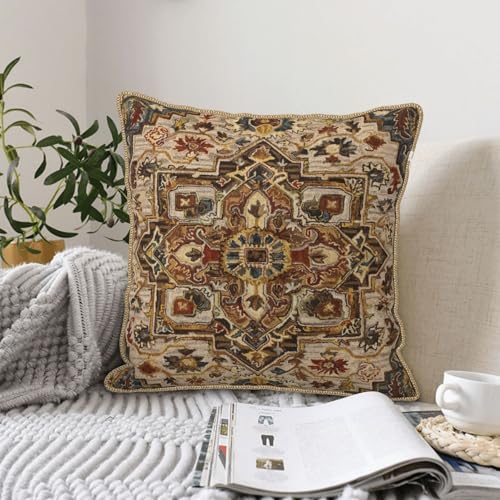 Terracotta Gold Vintage Velvet Pillow Covers 20x20 Inch Tan Brown Khaki Bohemian Tapestry Carpet Throw Pillows for Couch Soft Cushion Covers Pillowcase Aztec Boho Rug Pillow Cases for Bed Living Room - color: Vintage Terracotta Carpet, size: 20" x 20" (Pa