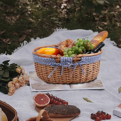 Large Wicker Picnic Basket with Handles,Handle Sturdy Woven Body with Removable and Washable Lining,Outdoor Camping,Gift Packing,Garden Picking, Storage.Blue - color: Blue