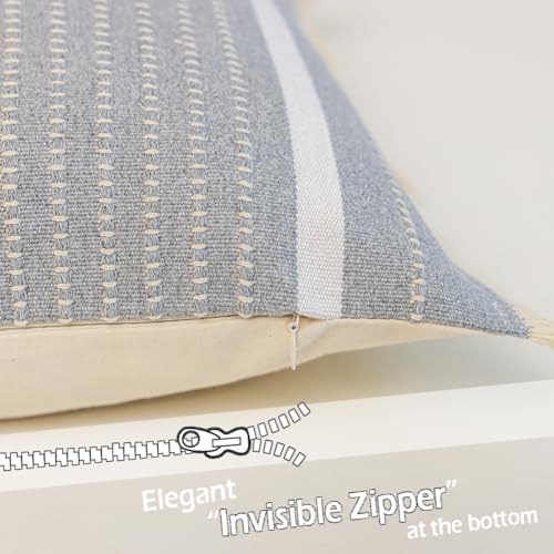 CARRIE HOME Modern Farmhouse Grey Pillow Covers 18x18 with Tassels 1 Pack, Neutral Gray Striped Throw Pillow Covers 18 x 18, Grey Cotton Woven Boho Couch Pillows for Couch Bed (No Pillow Inserts) - color: Grey (With Tassels), size: 18" x 18" (Pack of 1)