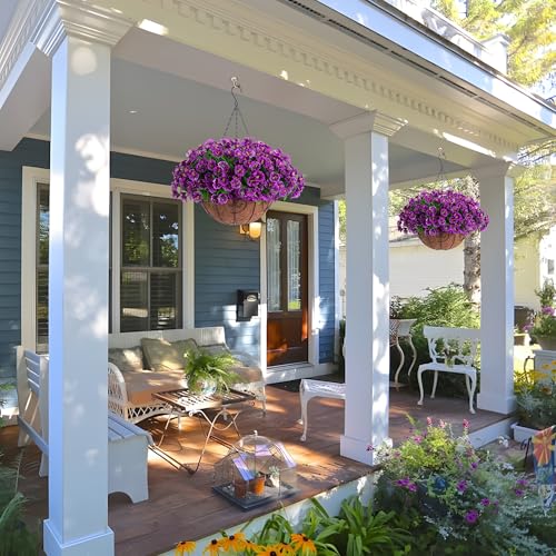 Artificial Hanging Flower Plants with Basket for Spring Summer Outdoor Decoration, Faux Petunias Flowers Fake Morning Glory Planter for Outside Patio Garden Porch Balcony Yard Spring Decor(Lotus) - color: Lotus
