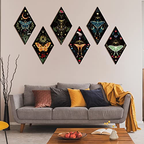 Sintuff 6 Pieces Gothic Wall Decor Boho Sun Moon Phases Wall Art Gothic Minimalist Stars Sun Hanging Wooden Home Decor Farmhouse Pediments for Gallery Living Bedroom Room(Butterfly) - style: Butterfly
