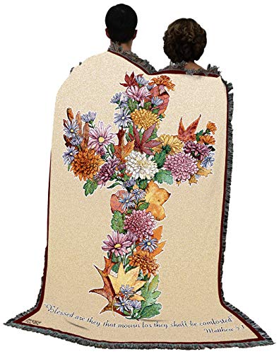 Autumn Leaves Blanket by Parker Fulton - Blessed Are Those Who Mourn - Scriptures Matthew 5:4 - Sympathy Bereavement Gift Tapestry Throw Woven from Cotton - Made in the USA (72x54) - color: Autumn Leaves, size: 72" x 54"