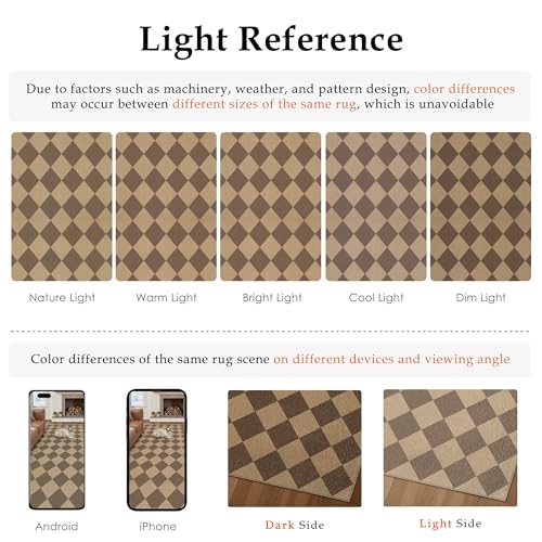 PureCozy 2x3 Checkered Easy Jute Kitchen Front Doormat Non Slip Washable Neutral Area Rug Diamond Non Shedding Low Pile Brown Checkerboard Floor Carpet for Farmhouse Entryway Porch Doorway - color: Brown|checkerboard-1, size: 2' x 3' (Rectangular)