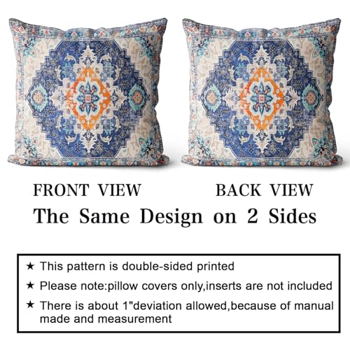 Snycler Blue Boho Throw Pillow Covers Set of 2 Monaco Rug Carpet Double Sided Pattern Cotton Soft Pillow Case Cushion Cover Pillowcase for Garden Couch Sofa Bed Decorative 22x22 inch - color: Blue, size: 22" x 22" (Pack of 2)