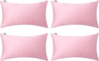 Thmyo 4-Pack 100% Cotton Lumbar Comfortable Solid Decorative Throw Pillow Covers Rectangle Cushion Cover Pillowcases Valentines Day DIY Throw Pillow Cases for Sofa Bed Car(12x20inch/30x50cm,Pink)