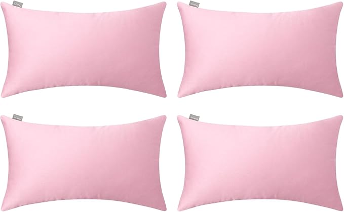 Thmyo 4-Pack 100% Cotton Lumbar Comfortable Solid Decorative Throw Pillow Covers Rectangle Cushion Cover Pillowcases Valentines Day DIY Throw Pillow Cases for Sofa Bed Car(12x20inch/30x50cm,Pink)