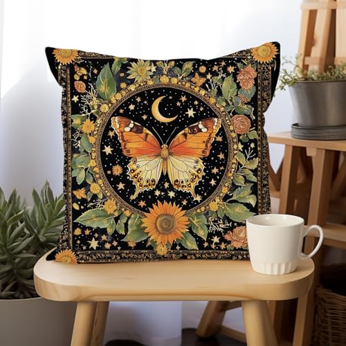 William Morris Abstract Vintage Butterfly Design Throw Pillow Cover Home Decor, Art Decor Pillowcase Cushion Cover for Bed Sofa Living Room, Indoor and Outdoor 18x18inch (Black-Butterfly) - color: Black-butterfly