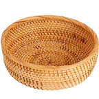 Hadewoven Round Rattan Fruit Basket Wicker Food Tray Weaving Storage Holder Dinning Room Bowl, 9 Inch Woven Bread Basket Key Bowls with 3.5”Wall for Table, Countertop (Medium 8.66") - size: Medium 8.66"