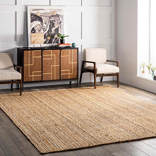 nuLOOM 8x10 Rigo Jute Hand Woven Area Rug, Natural, Solid Farmhouse Design, Natural Fiber, For Bedroom, Living Room, Dining Room, Hallway, Office, Kitchen, Entryway - color: Natural, size: 7'6" x 9'6" (Rectangular)