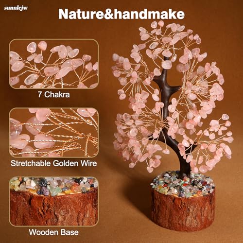 Chakra Crystal Tree of Life,Birthday Gifts for Women,Fengshui Money Tree,Crystal Bonsai,Spiritual Meditation Gifts for Positive Energy Decoration - color: Pink