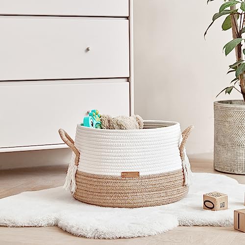 R RUNKA Large Basket for Toys-15.7"x 11.8"-Boho Baskets for Living Room,Bedroom,Nursery | Large Woven Baskets, Cube Basket, Under Shelf Basket | Decorative Baskets for Home Decor - size: Large(15.7" x15.7" x11.8")