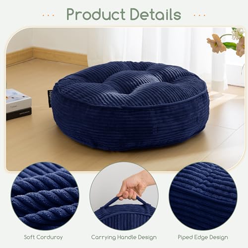 HIGOGOGO 6" Extra Thick Floor Pillow Cushion for Adults, Meditation Cushion Pillow, Large Round Floor Sitting, Tufted Corduroy Cover, for Tatami Living Room or Yoga, 22x22 Inch, 2Pack, Navy - color: Round Navy, size: 6" Thick(Pack of 2)