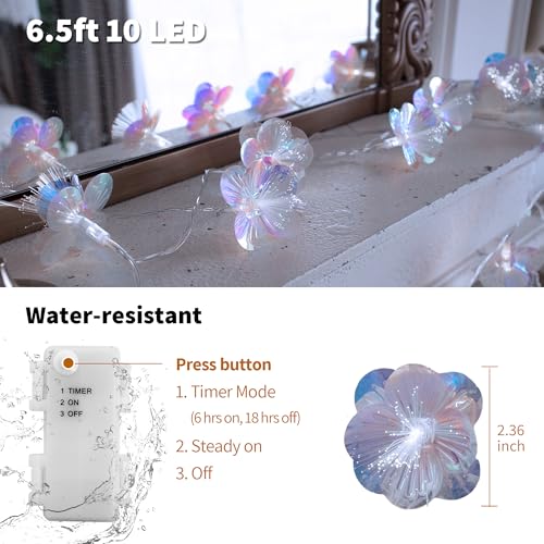 YOLIGHT Fiber Optic Flower String Lights Battery Operated with Timer, 6.5ft 10 LED Flower Garland Lights Fairy Lights for Room Table Wedding Christmas Easter Décor (White) - color: White, size: 6.5ft