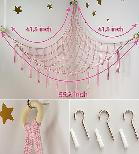 Stuffed Animal Storage Hammock Corner Net - Pink Room Christmas Decor for Teen Girls - Toys Storage Hanging Stuff Animal Organizer Holder Cute Stuff - Boho Nursery Dorm Bedoom Decor Aesthetic - color: BabyPink, size: Standard(41.5"L x 55.2"W x 41.5"H)