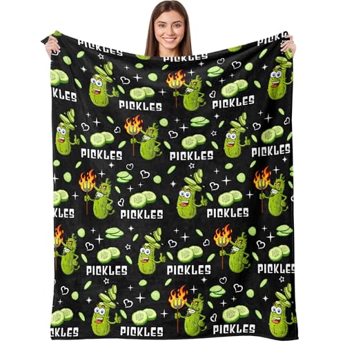 Aipon Pickle Blanket Gifts for Pickle Lovers, Funny Food Cucumber Blankets 50"x 60", Black Soft Cozy Lightweight Throw Blanket for Women Kids Teens Boys Girls - color: Black Green Pickle, size: 50.00'' × 60.00''