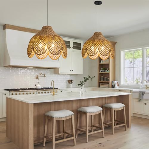 Rattan Pendant Light Fixtures,18.11" Boho Seagrass Pendant Light,3-Light Hand Woven Water Plants Rattan Chandelier for Dining Living Bedroom Kitchen Farmhouse - color: Black, size: 18.11" 3-Light