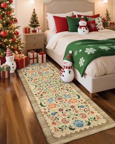 GarveeHome Floral Rug 2.5x8 Runners for Hallways, Boho Kitchen Runner Rugs Non Slip Bath Runners, Vintage Washable Runner Rug for Bedroom, Soft Long Rugs for Entryway Bathroom Laundry Dorm, Beige - color: C Brown, size: 2'6" x 8' (Runner)